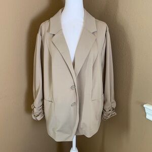 Cato Woman 22/24W Beige Ruched Sleeve Blazer Jacket Neutral Lightweight